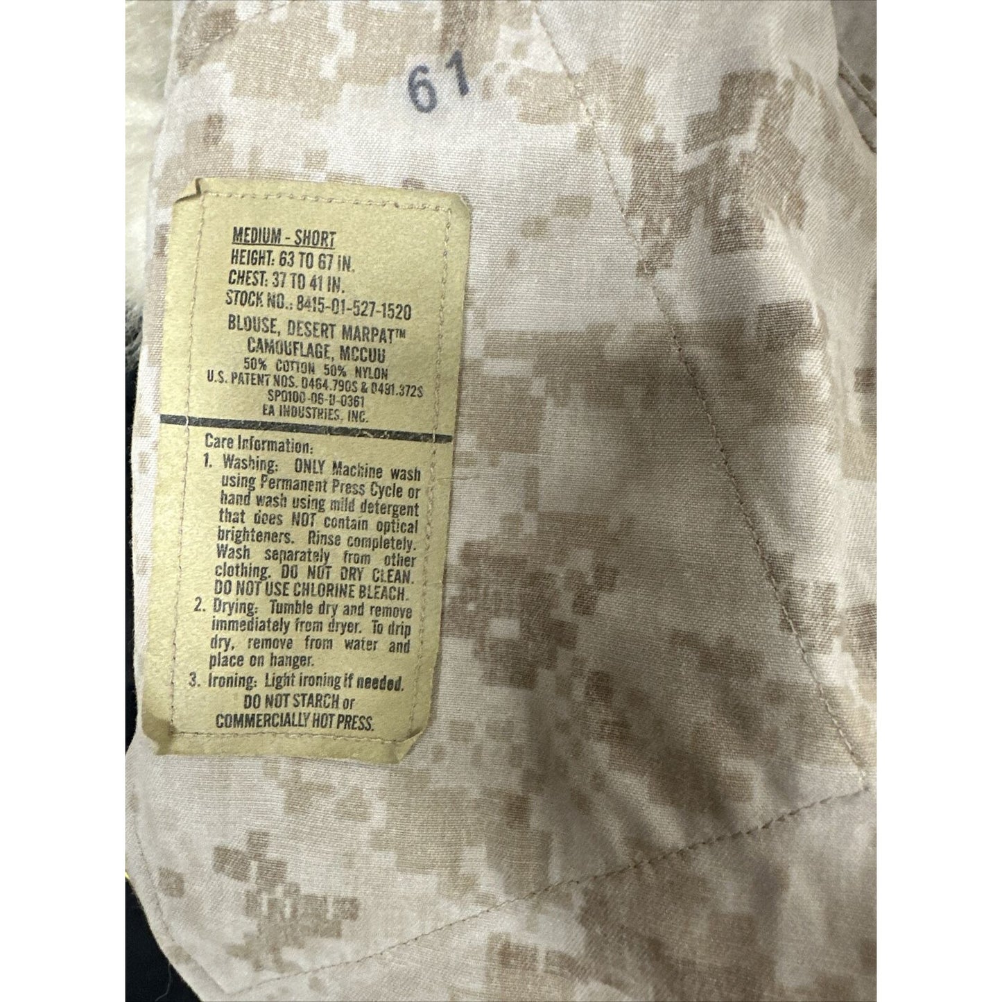 Men’s Medium Short Usmc Marines Blouse Top Uniform Desert Marpat