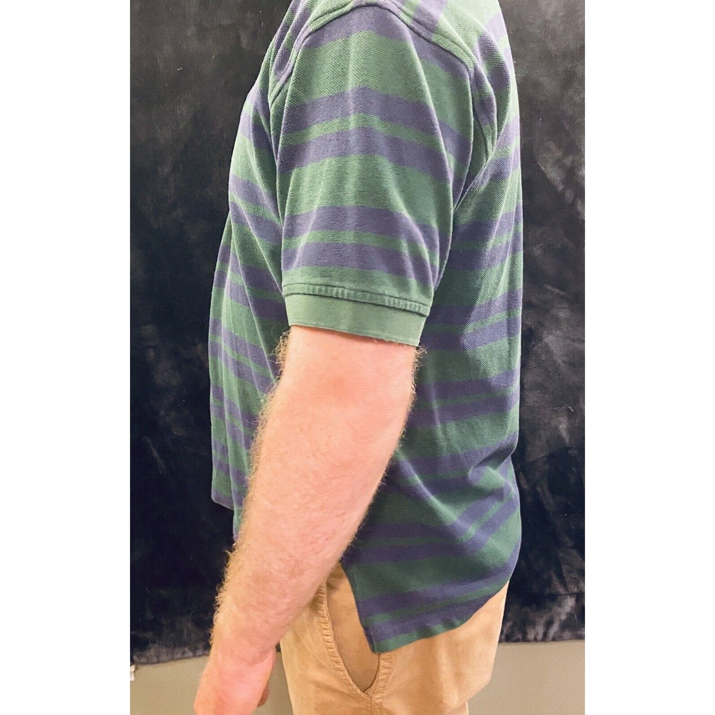 Vintage Tommy Hilfiger Blue & Green Striped Polo Shirt Embroidered Lion Logo M