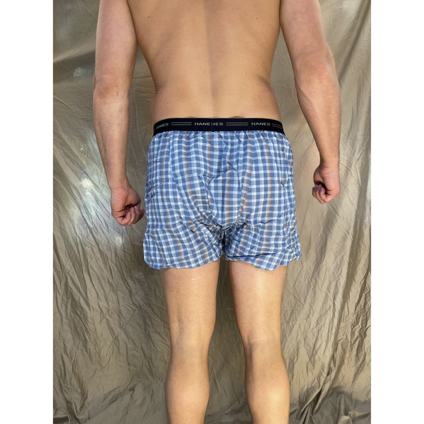 men's hanes blue plaid boxer shorts large confort flex