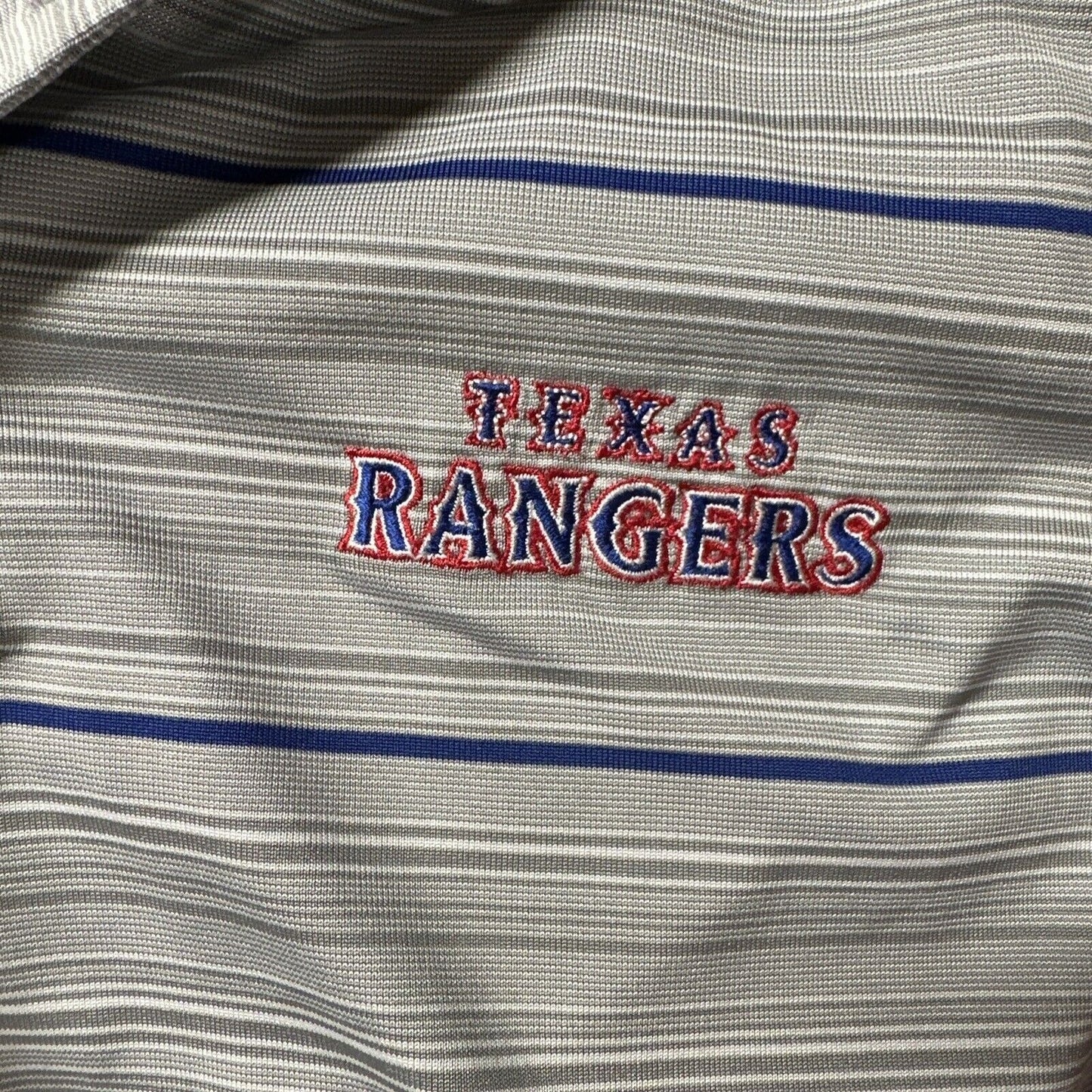 Men’s Gray Striped Antigua Medium Texas Rangers Short Sleeve Polo Shirt