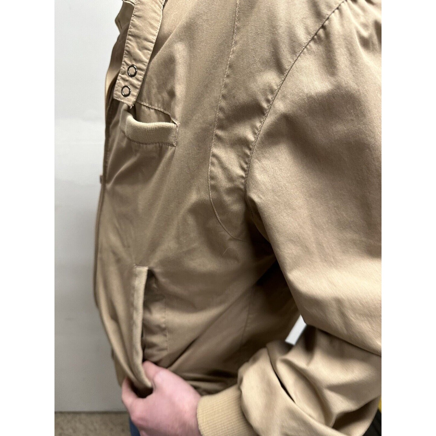 men’s beige tan aberdeen large zipper jacket polyester cotton