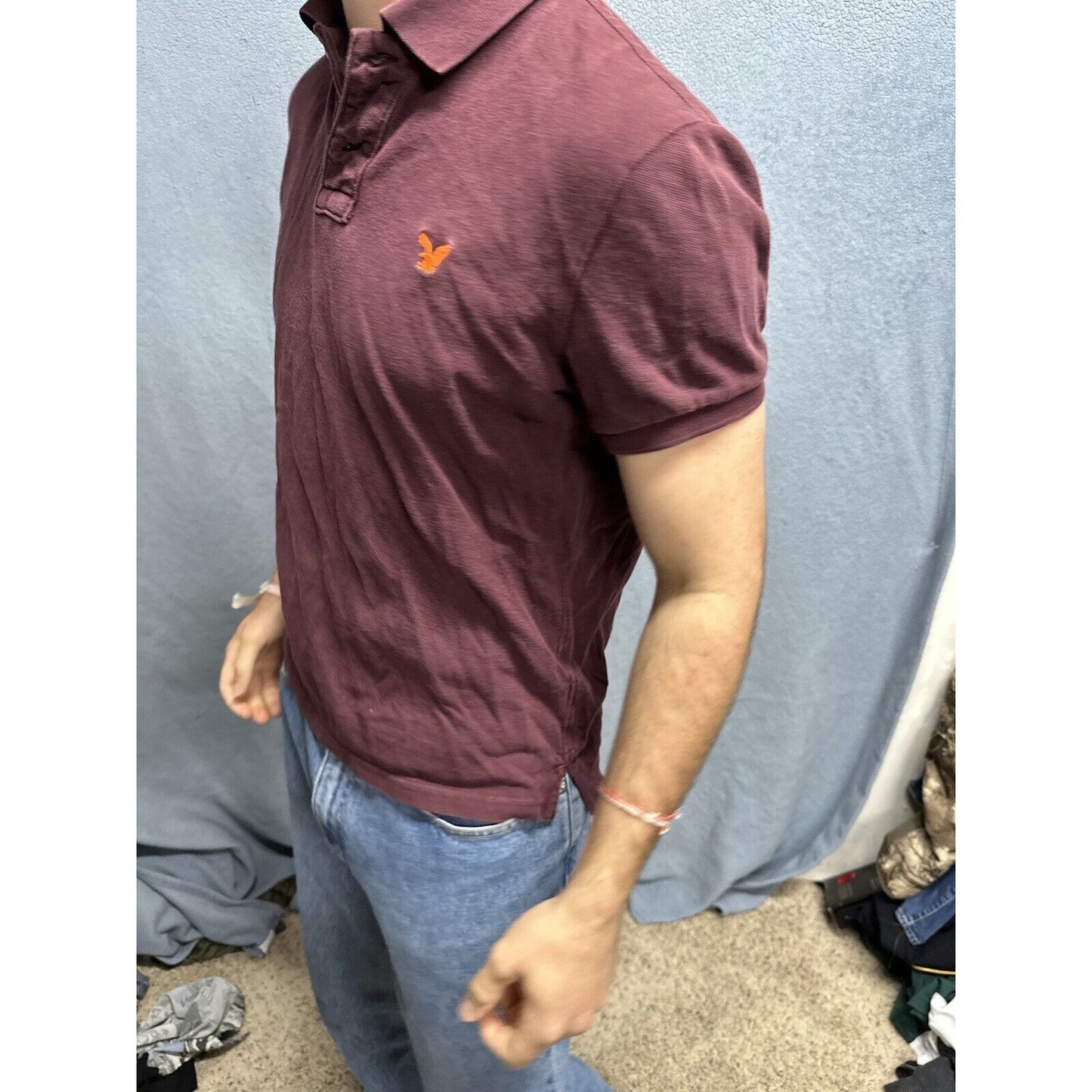 Men’s Plum American Eagle Small Athletic Fit Polo Shirt