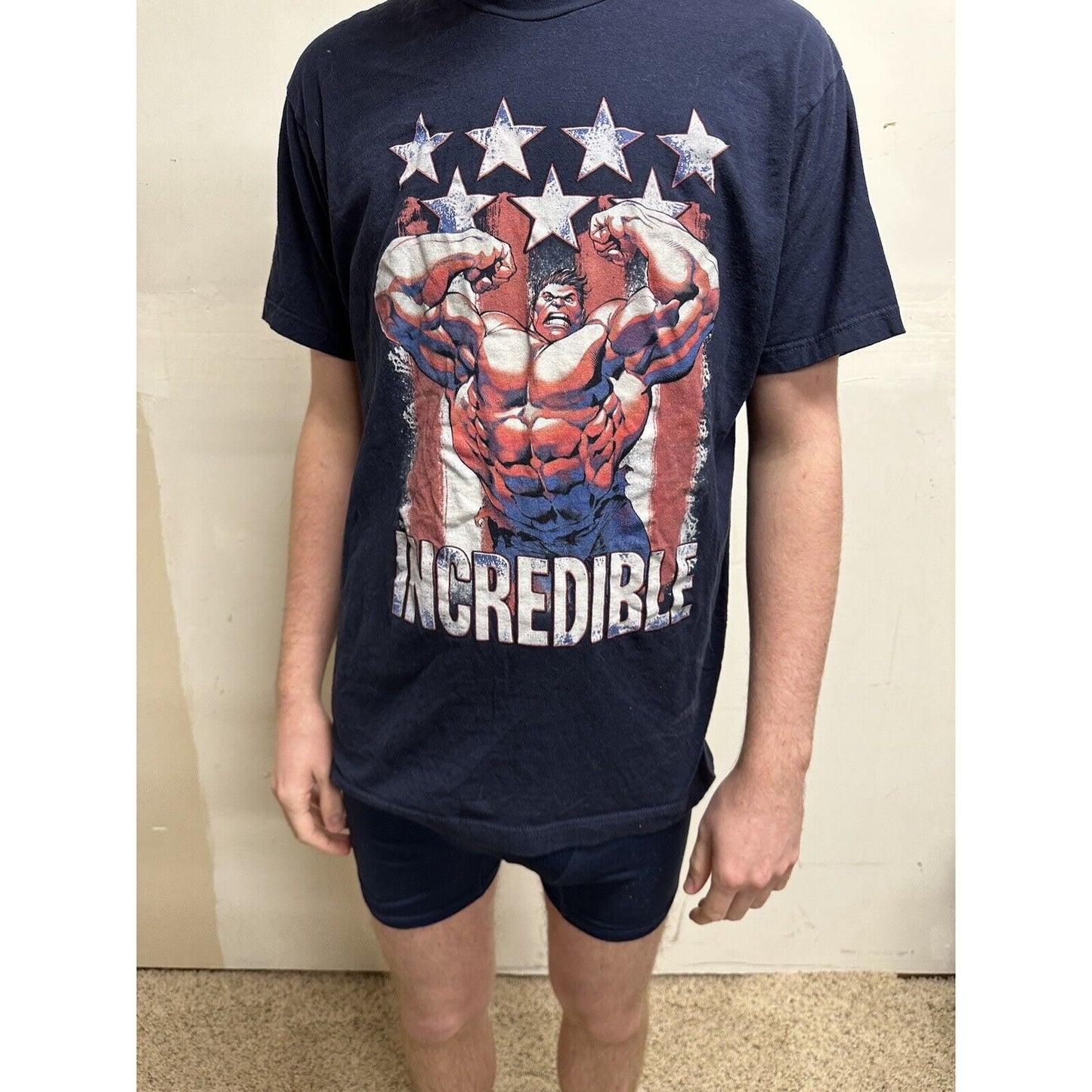 men’s tultex large dark blue incredible hulk tshirt short sleeve