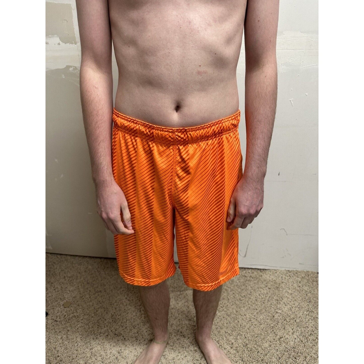 men’s nike dri-fit small neon orange shorts