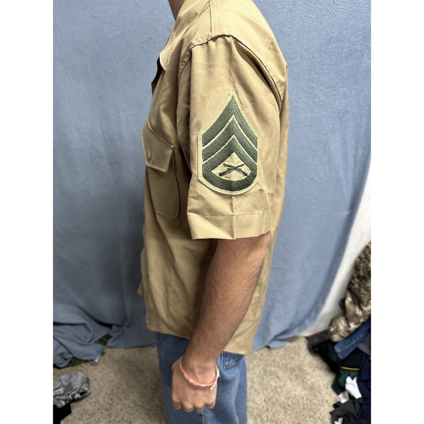 Usmc Marine Corps Khaki Creighton Button Up Uniform Shirt Medium 15-15.5