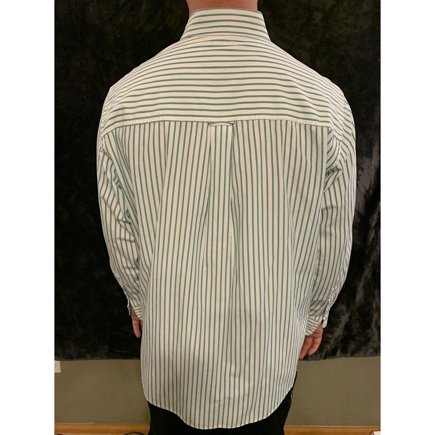 Chaps Easy Care Mens Long Sleeve Button Up Striped Shirt Green & White Size XL