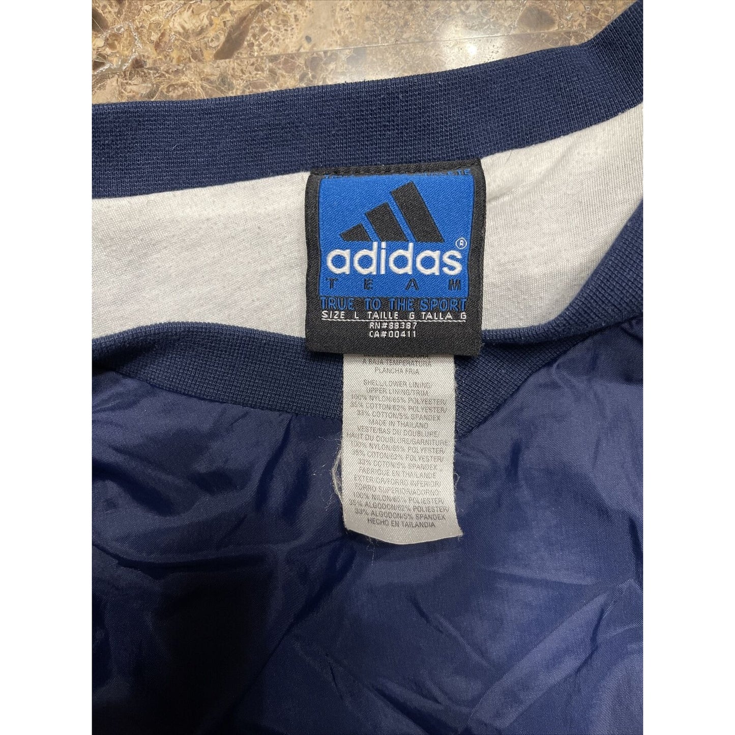 Blue Adidas Mens Team Windbreaker Sz. Large Striped Pullover