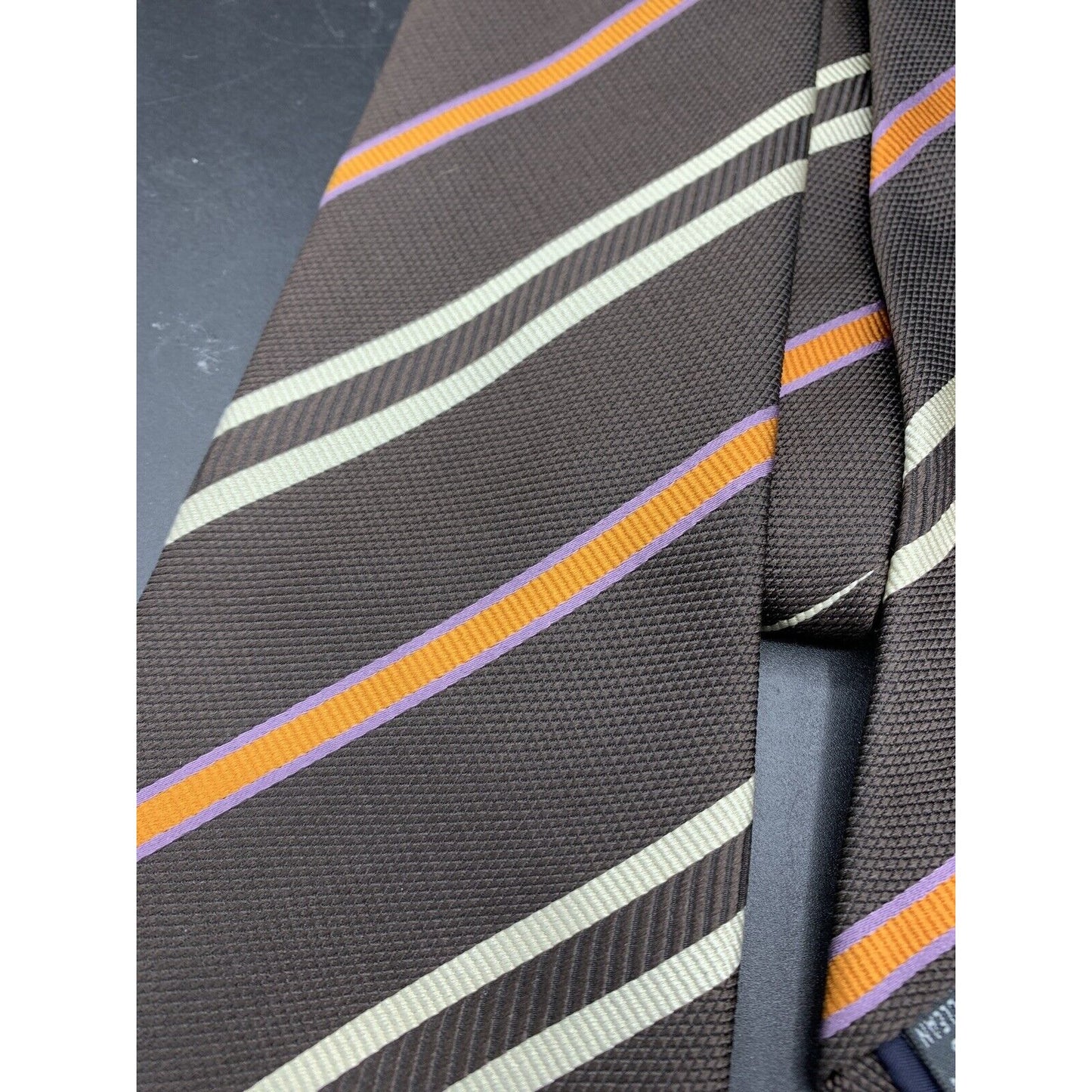 NWT Olimpo Tie Brown with Cream And Orange Pattern 100% Silk Made in Spain