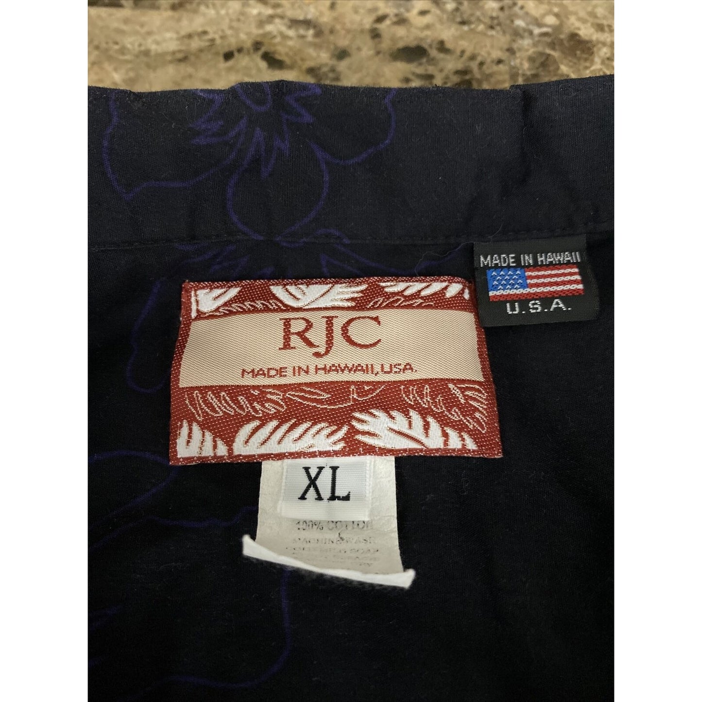 RJC Men’s XL Black Hawaiian Summer Palm Trees Hibiscus Flowers Button-down Shirt