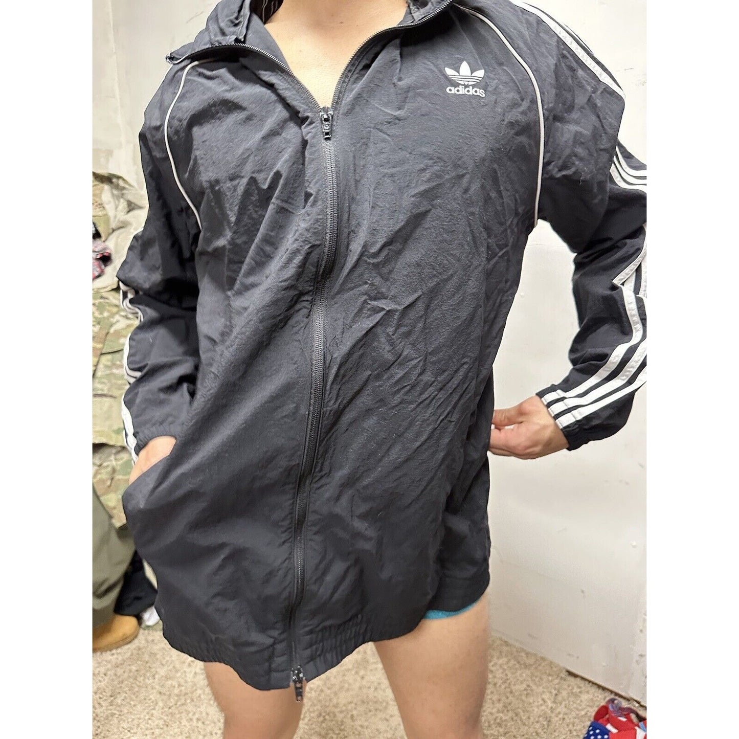 Adidas Men's Full Zip Hoodie Black /White Stripe