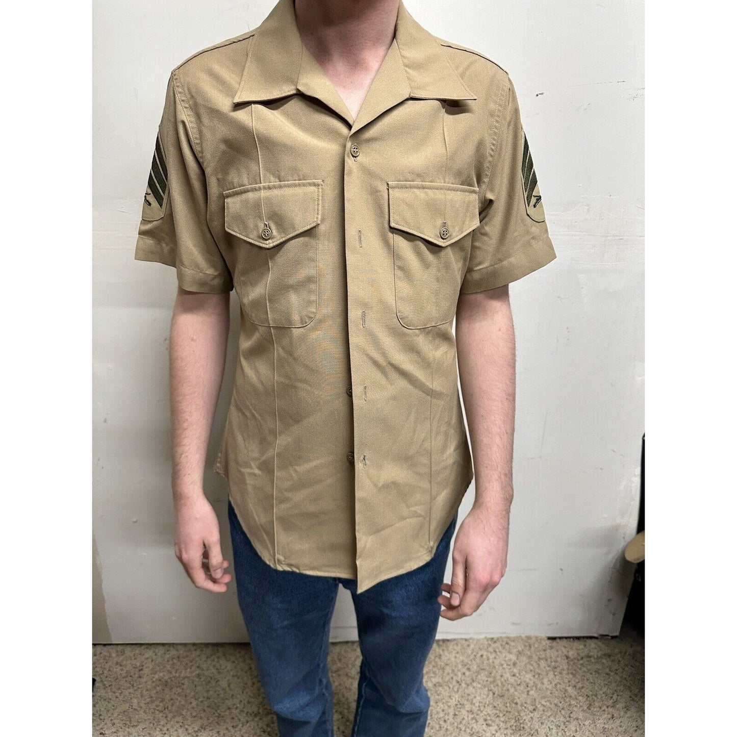 usmc marines defense logistics 15 1/2 short sleeve dress shirt e-5 sergeant rank