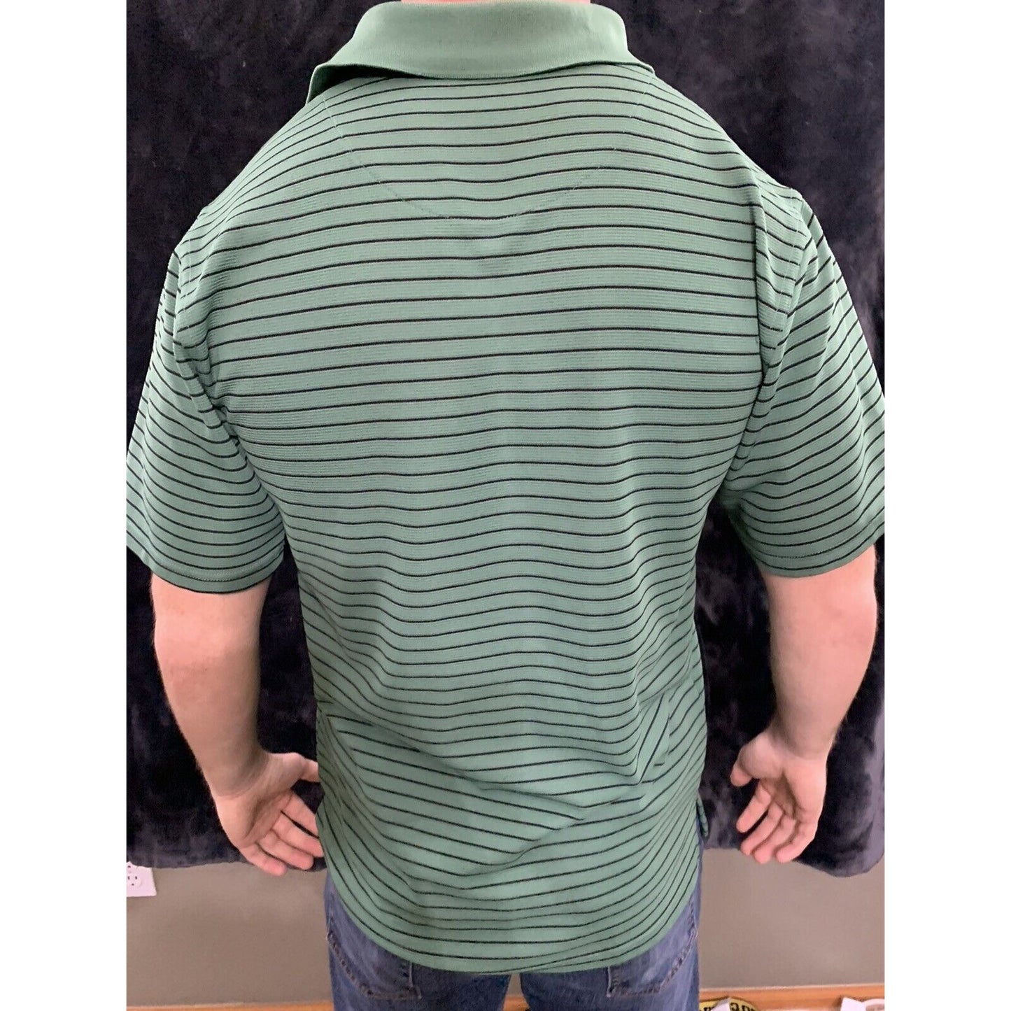 Grand Slam Mens Short Sleeve Green Striped Performance Golf Polo Polyester Sz M