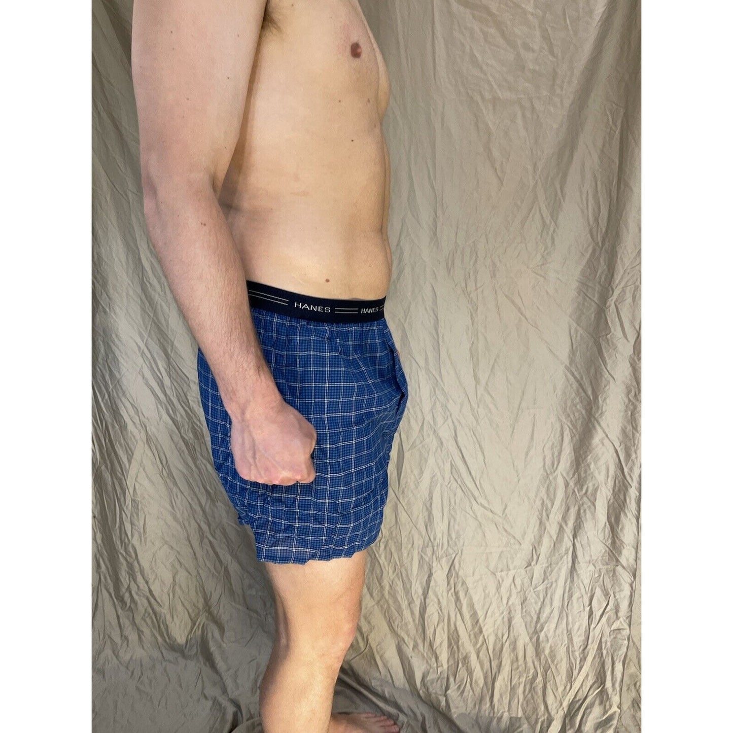 men's hanes comfort flex large blue plaid boxer shorts
