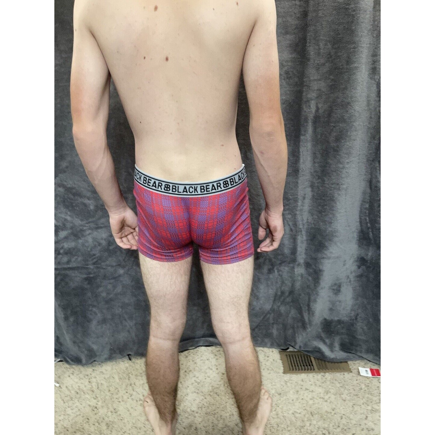 men's medium athletic trunk style black bear boxer brief Red And Blue Plaid