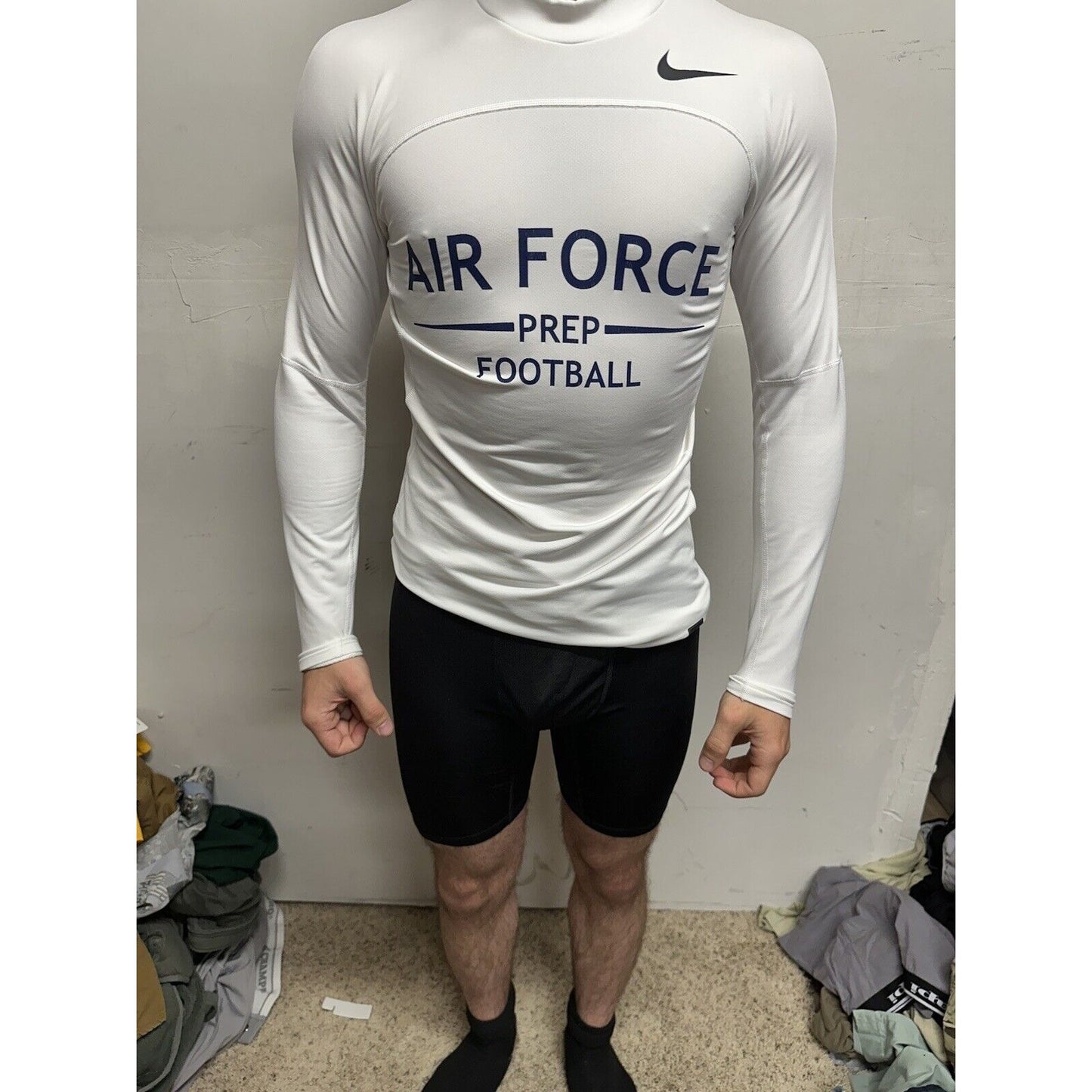 Men’s White Nike Pro Compression Hyper Warm Air Force Prep Football Shirt