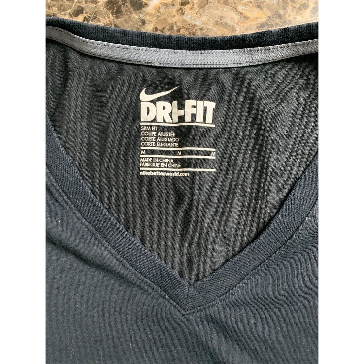 Nike Mens M (36) Black Slim Fit V-Neck T-Shirt Dri-Fit Short Sleeve