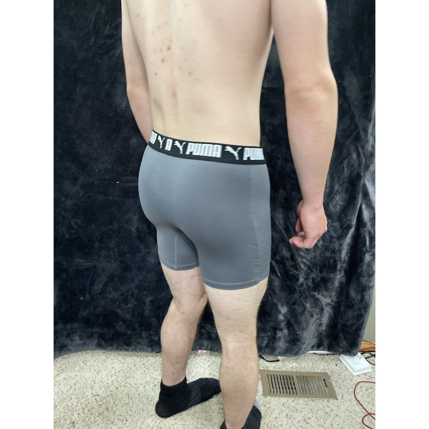 Puma MENS size LARGE 36-38" Sport Luxe boxer briefs gray With Black/white Band