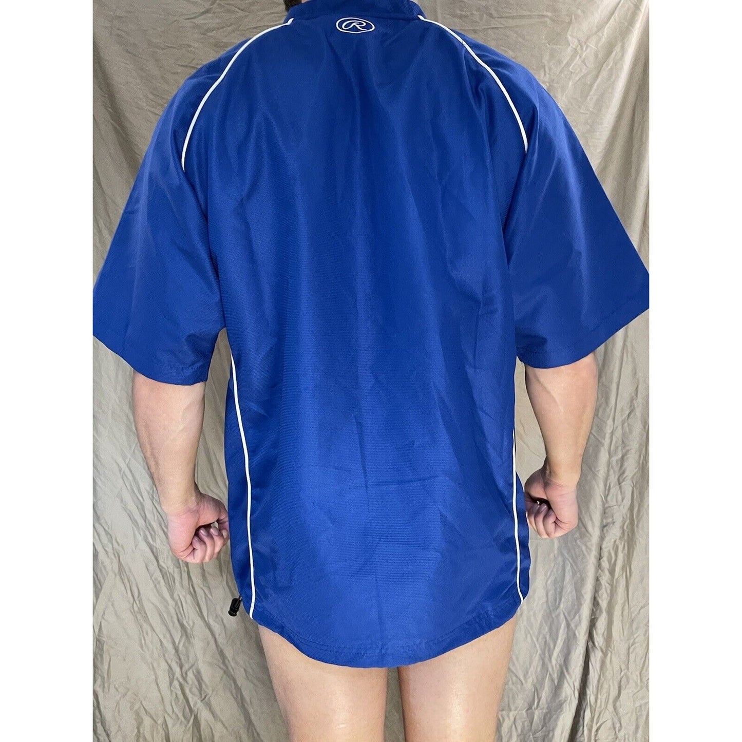 men's blue rawlings large 1/4 zip pullover windbreaker