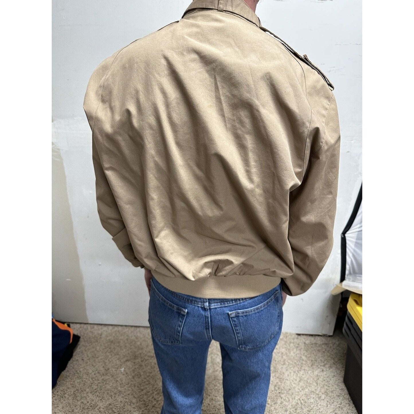 men’s beige tan aberdeen large zipper jacket polyester cotton