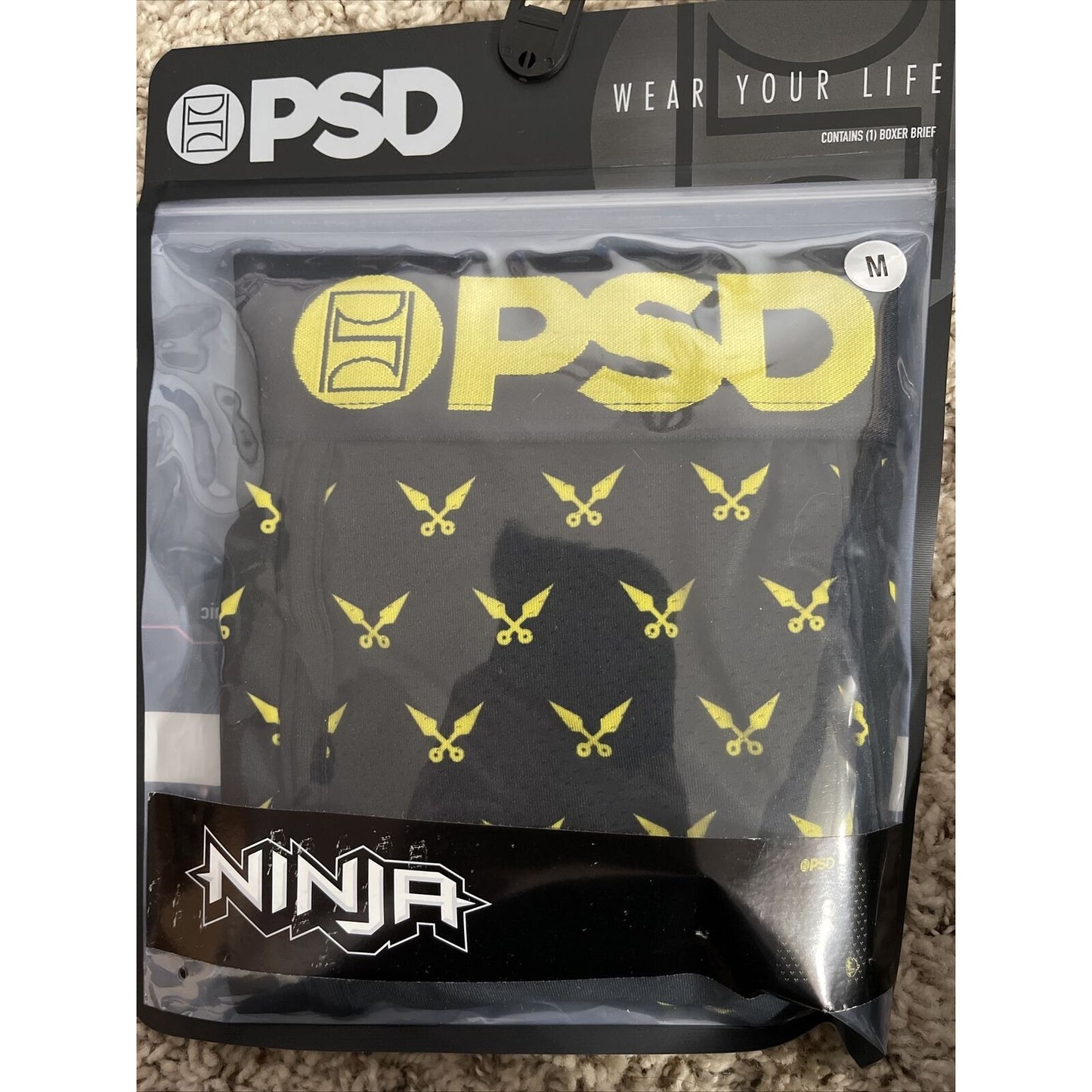 Men’s PSD Black and Yellow Ninja Boxer Briefs Medium