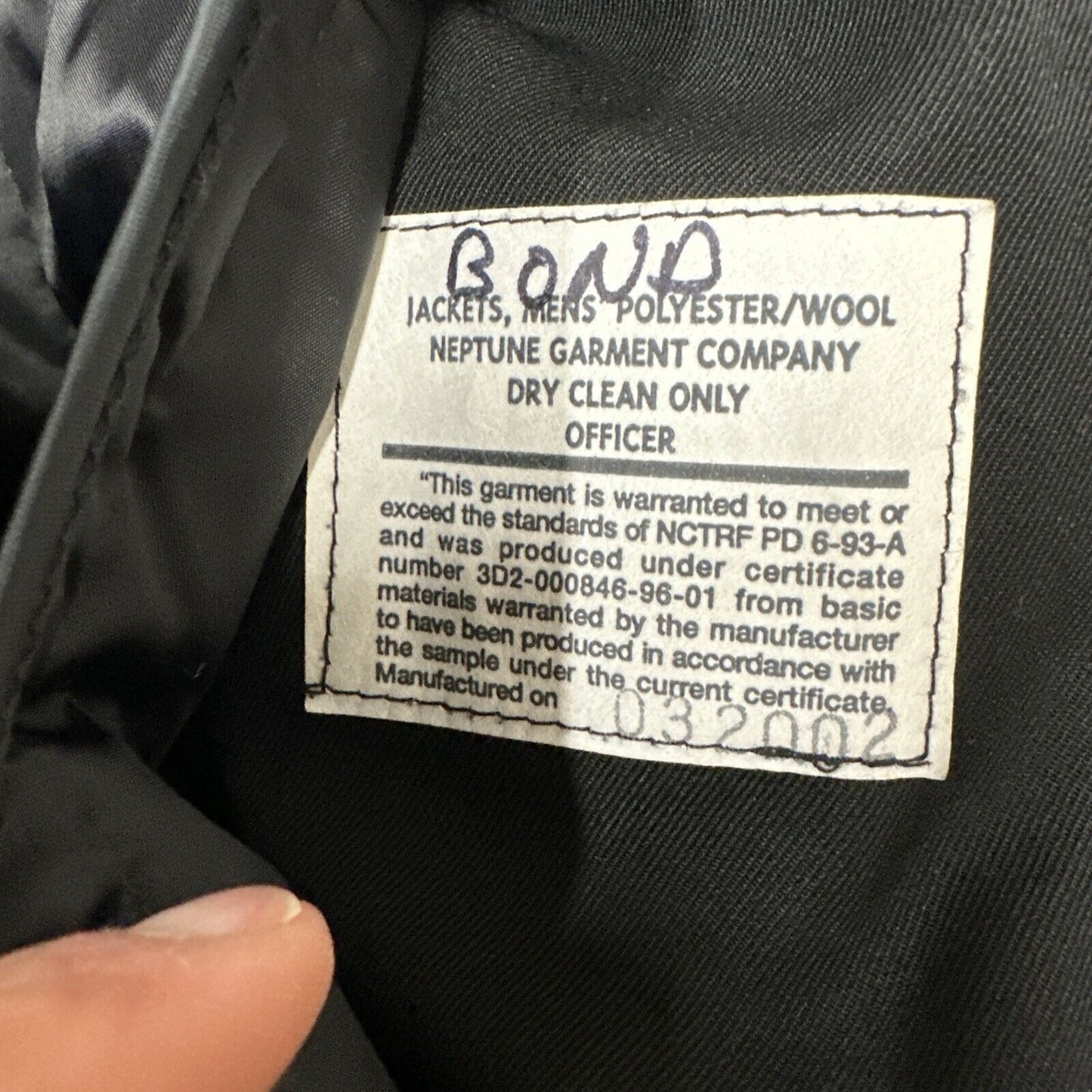 Men’s black Neptune garment company size 46 insulate lining military jacket