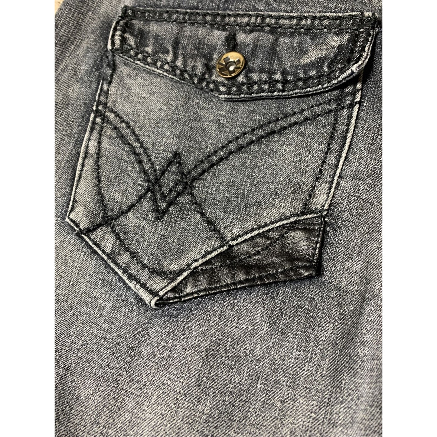 NBN Gear Baggy Loose Fit Black Jeans Men’s Size 36x32 Leather Patches Gold