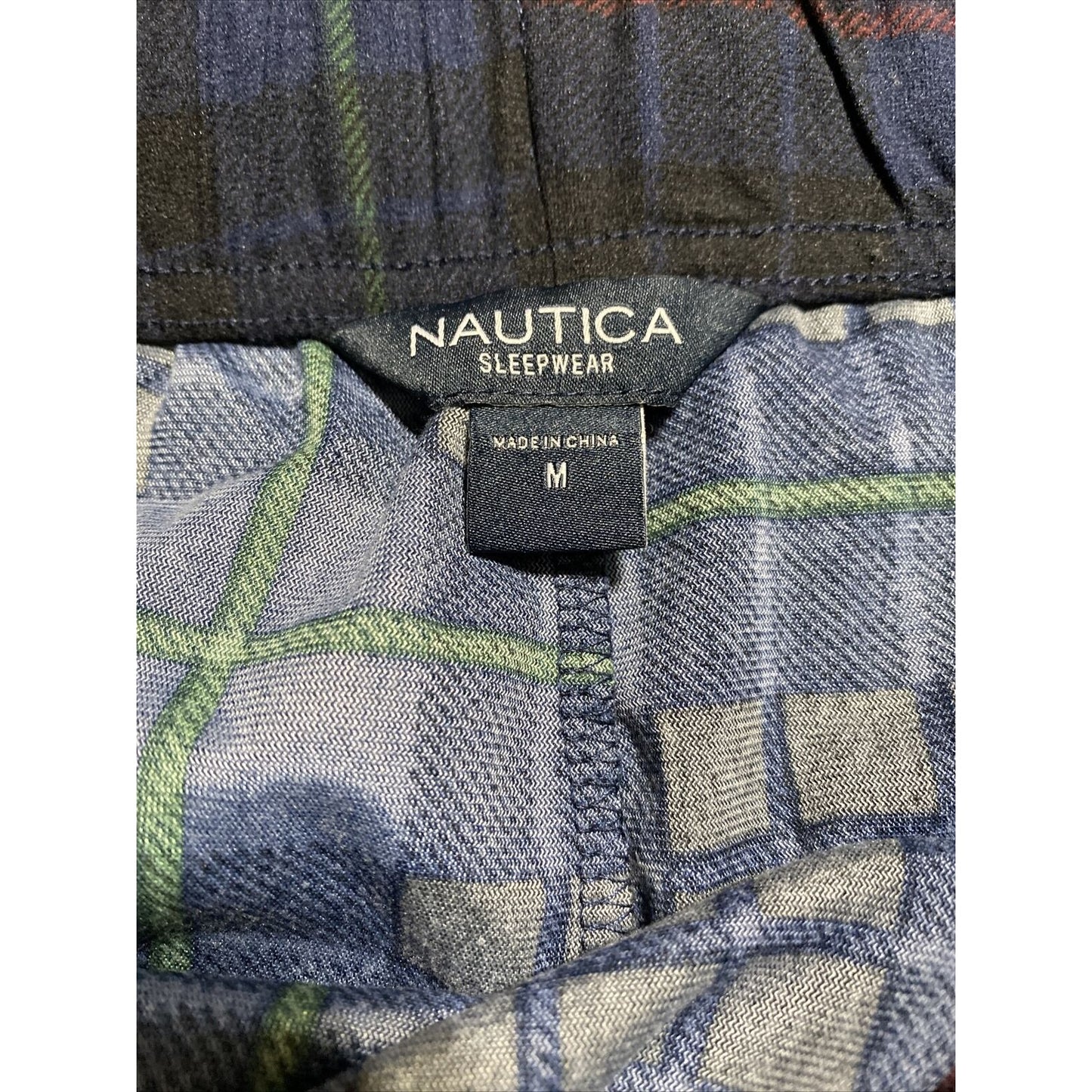 Nautica Sleepwear Men’s Medium Dark Blue Plaid Lounge Polyester Pajama Pants