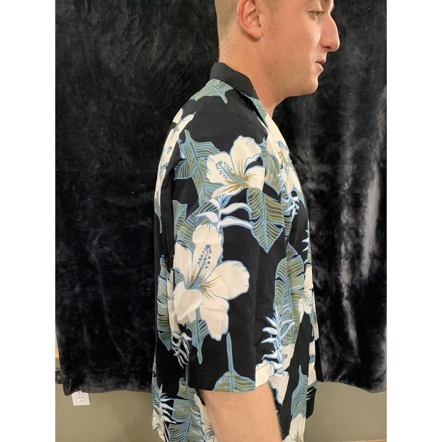 HO ALOHA, USA, Men's Large Hawaiian Tropical ALOHA SHIRT, S/S, Floral Pattern