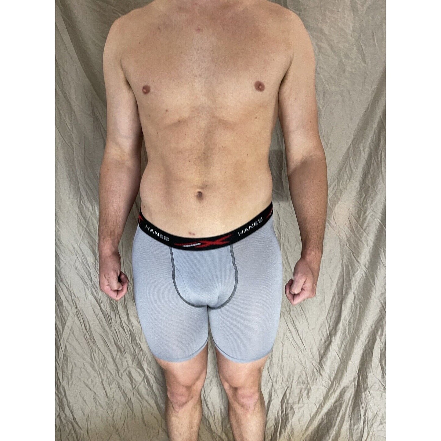 men's hanes x-temp long leg gray black band medium