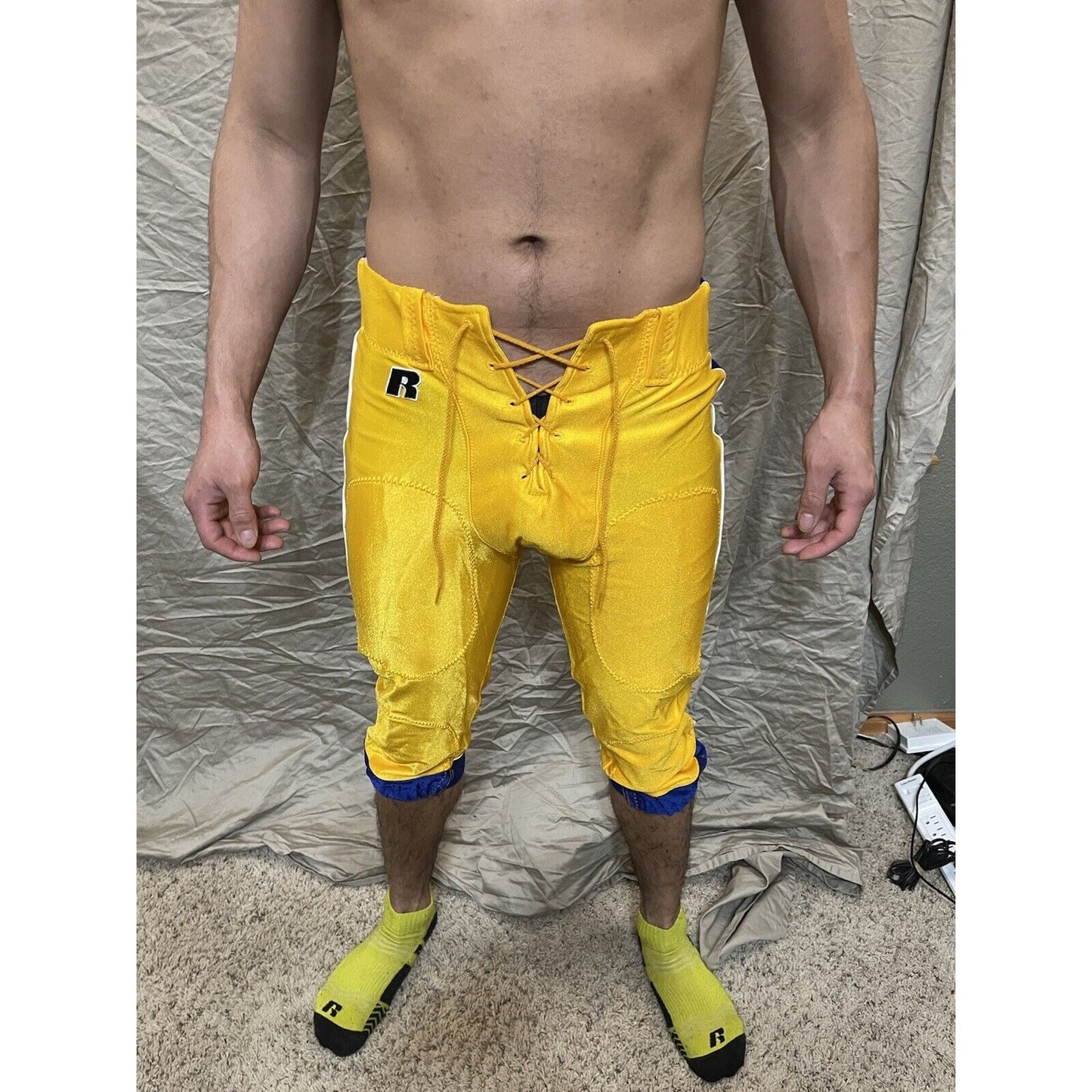 men's gold/yellow/blue russell athletics size 34 football pants
