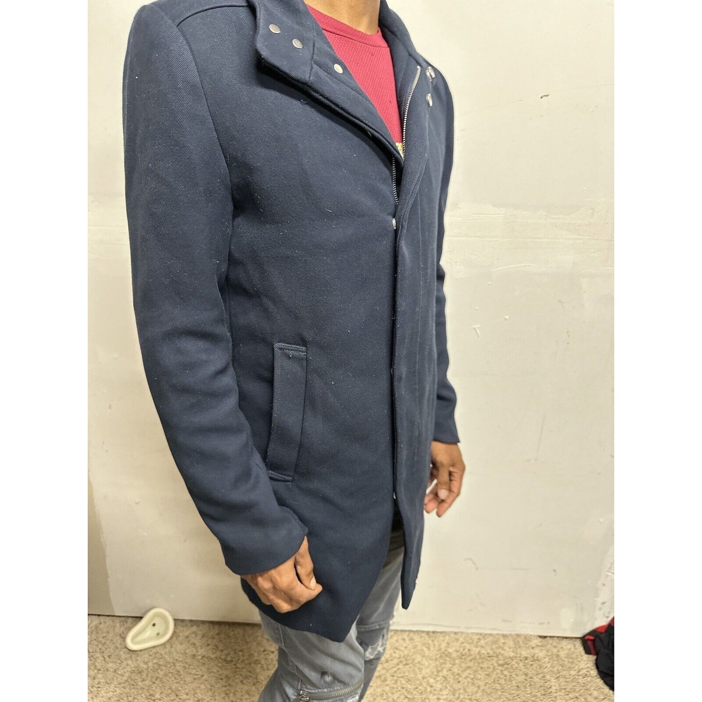 Men’s Dark Blue H&M 38R Zip Up And Snap Jacket Poly & Viscose