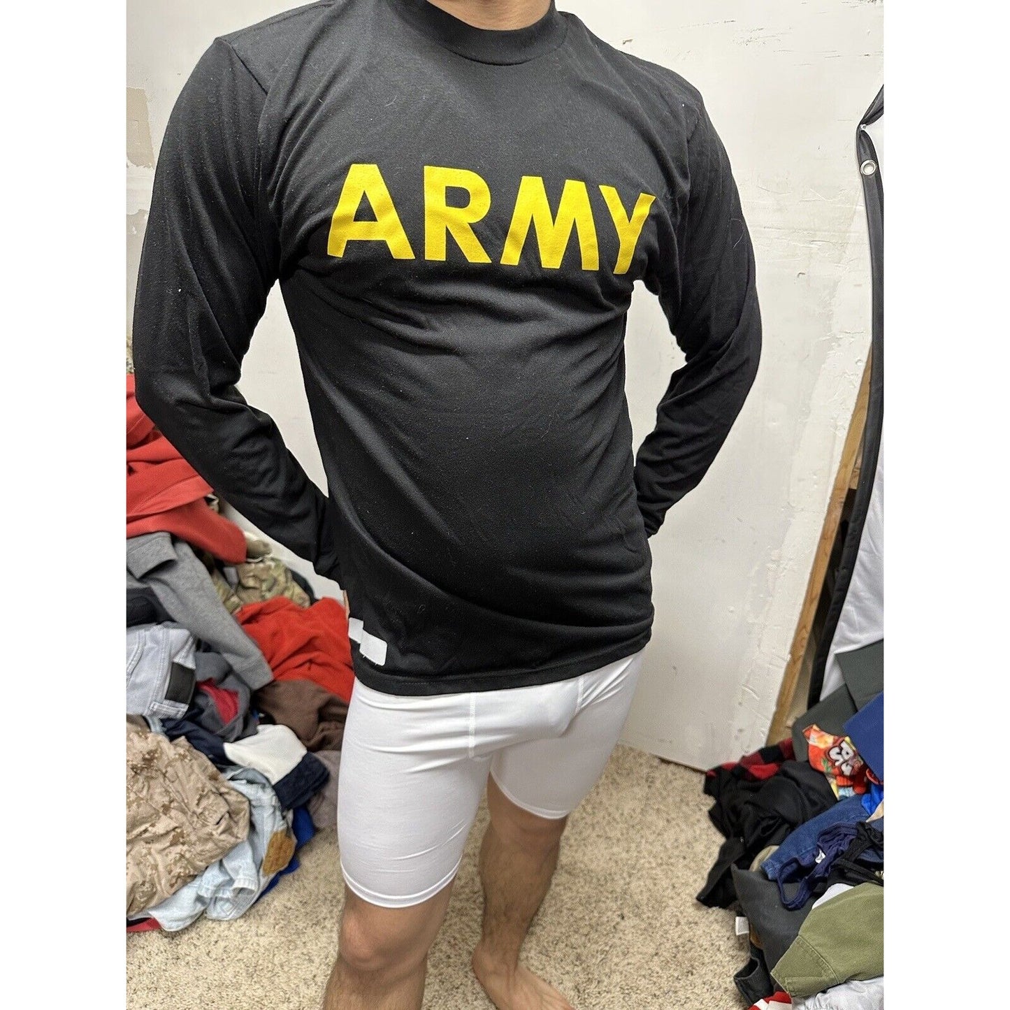 Men’s Army Pt Shirt Long Sleeve Uniform Black Multiple Sizes Long Sleeve