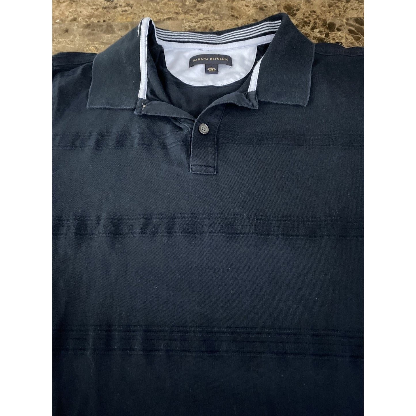 Banana Republic Men’s Large Navy Blue Stripe Cotton Polo Shirt