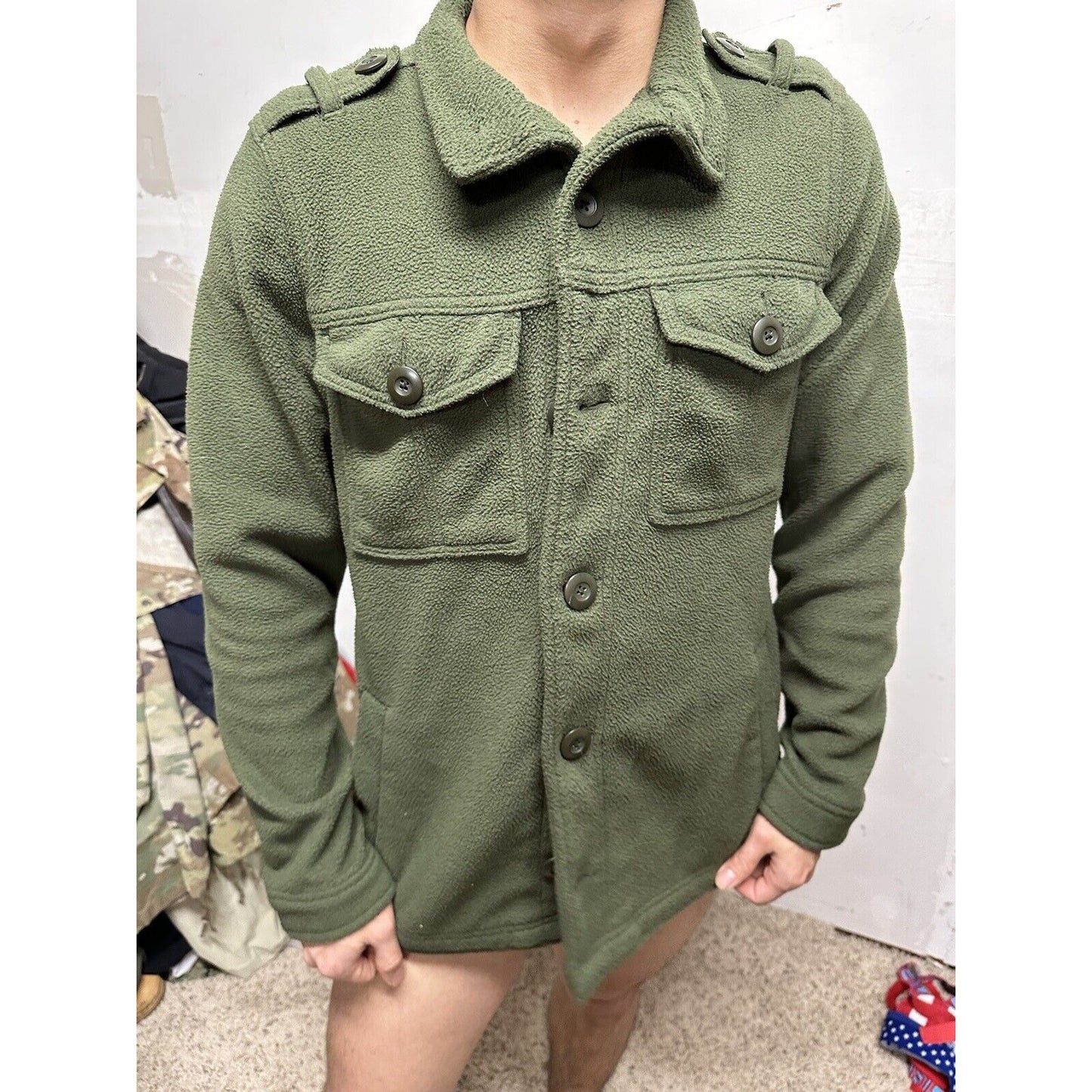 Men’s Old Navy Small Poly Olive Green Front Button Jacket