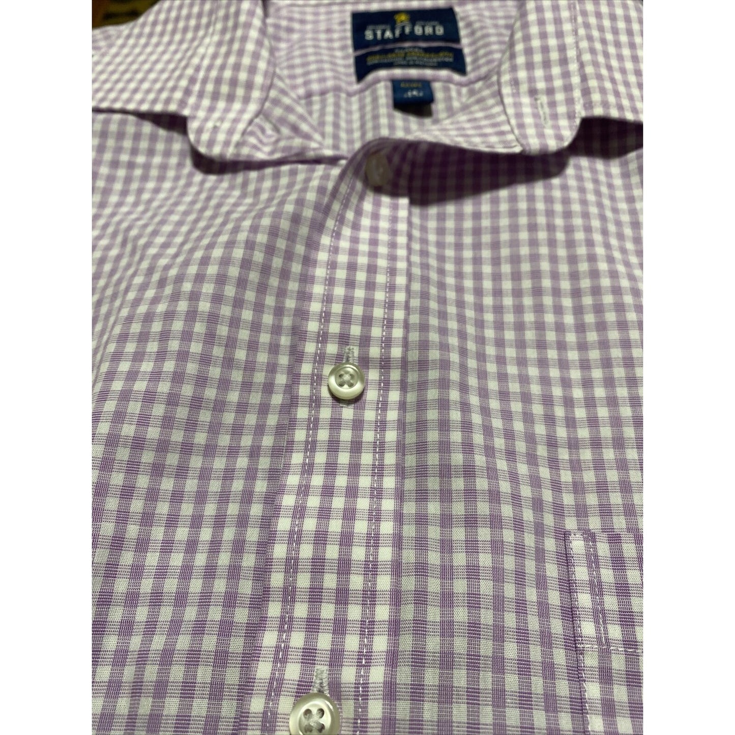 Stafford Travel Easy-care Broadcloth Mens Sz 16 Lilac Plaid Checks Long Sleeves
