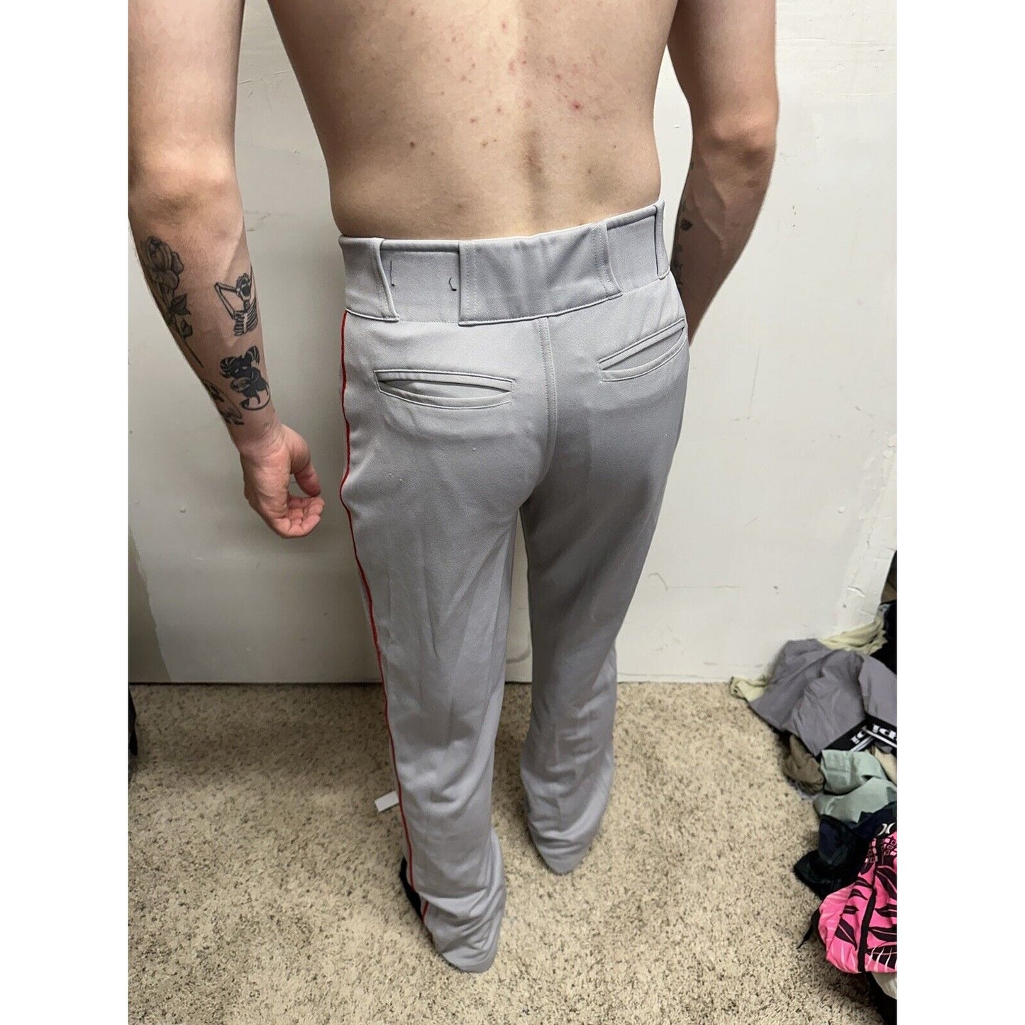 Men’s Chanmpro Adult Small Gray Baseball Pants Red Stripe