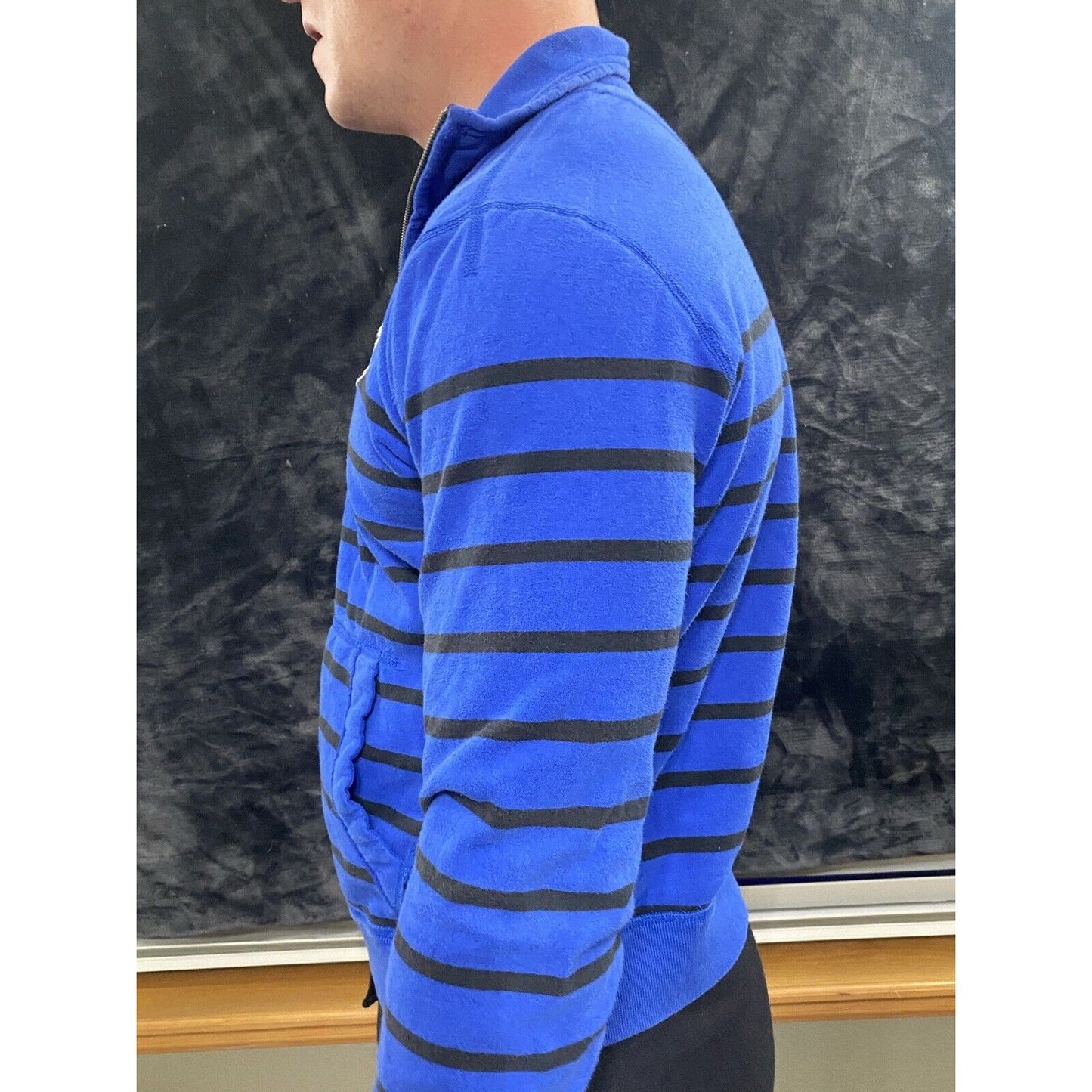 American Eagle Outfitters Royal Blue Striped Mens Small 1/4 Zip Pullover Sweater