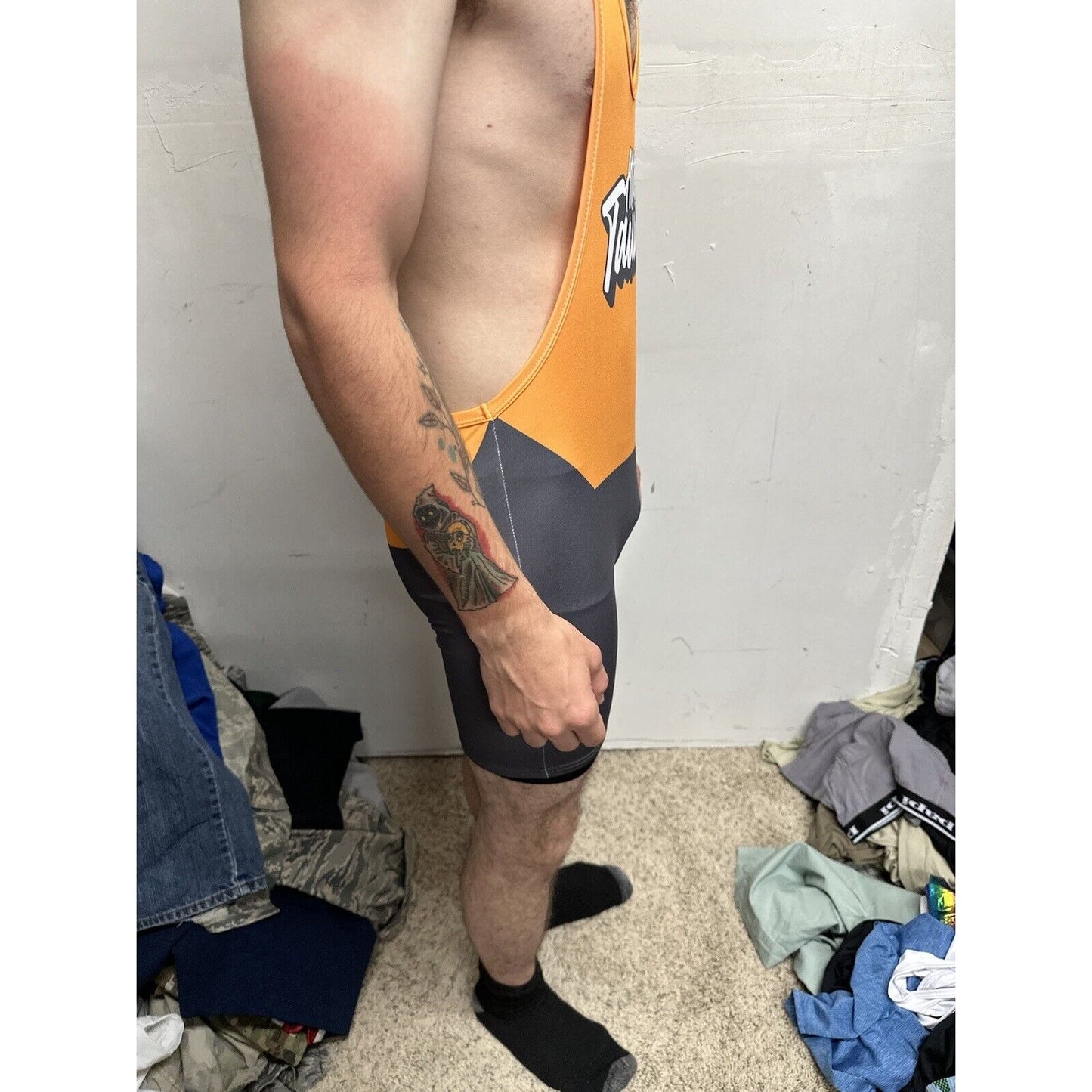 Men’s Medium Orange And Gray Tauwell Athletic Wrestling Singlet