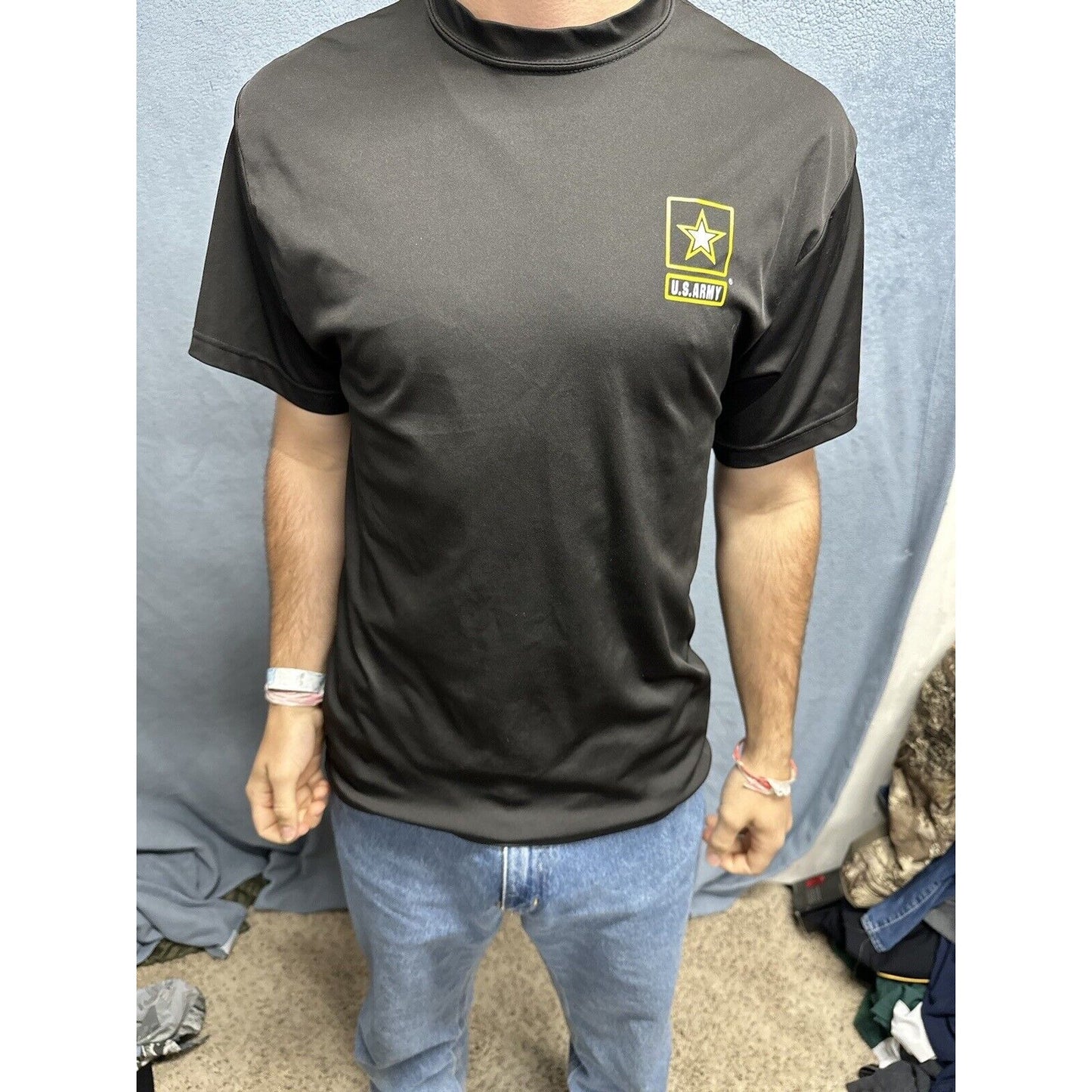 Men’s Army Small Tshirt Physical Fitness Uniform Black Polyester