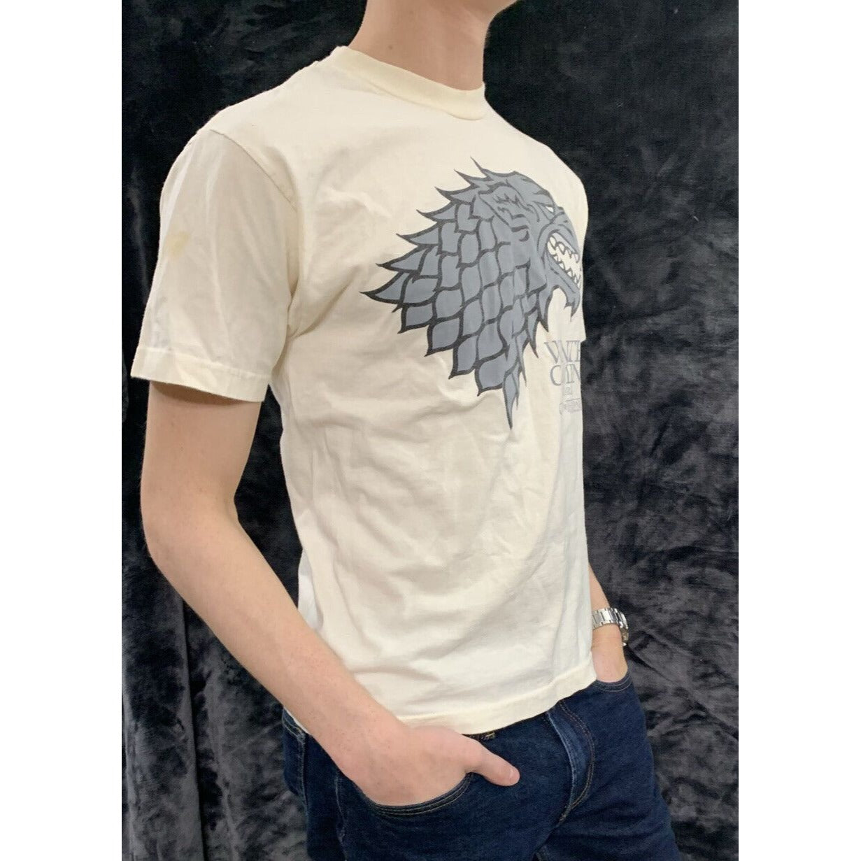 Game of Thrones Winter Is Coming House Stark Cream Men’s Medium Cotton Shirt
