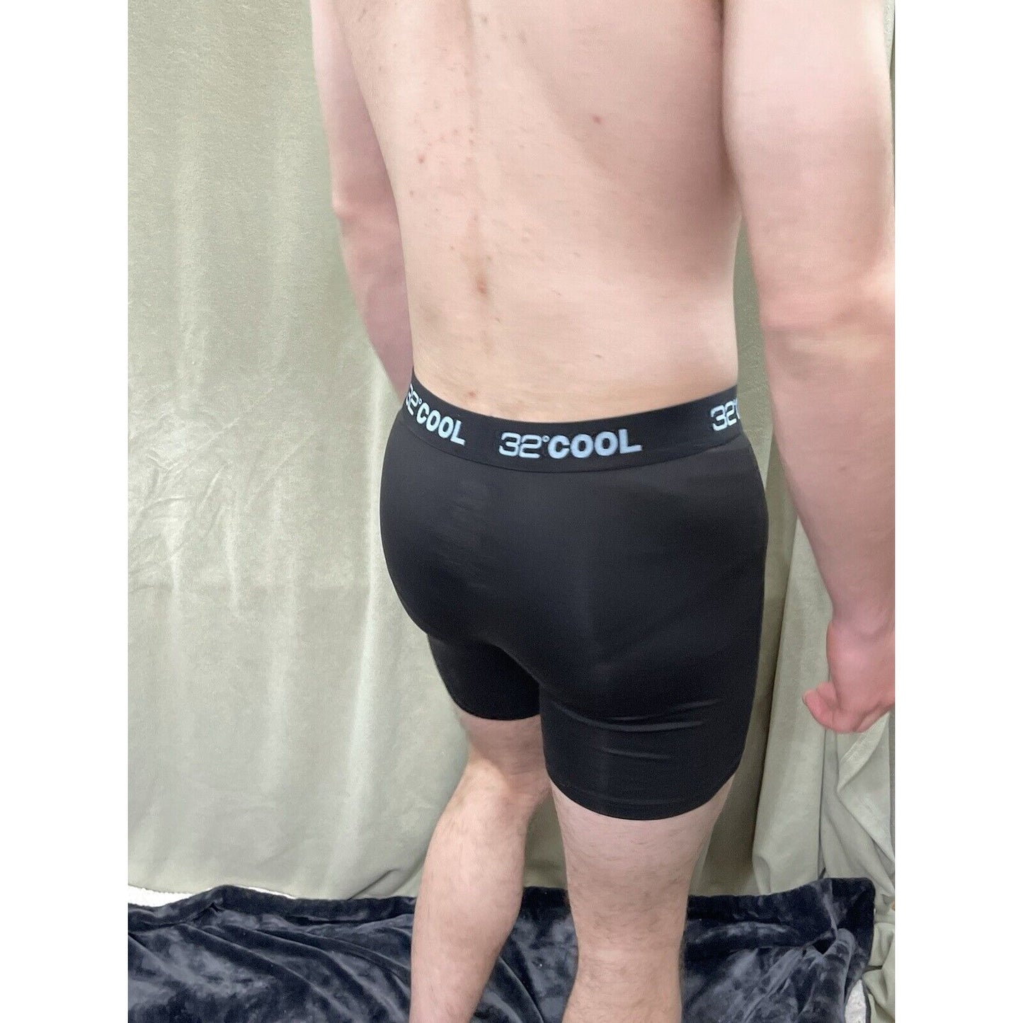 32 Degrees Cool Size Black Large Mens Boxer Briefs 7% Spandex light blue band