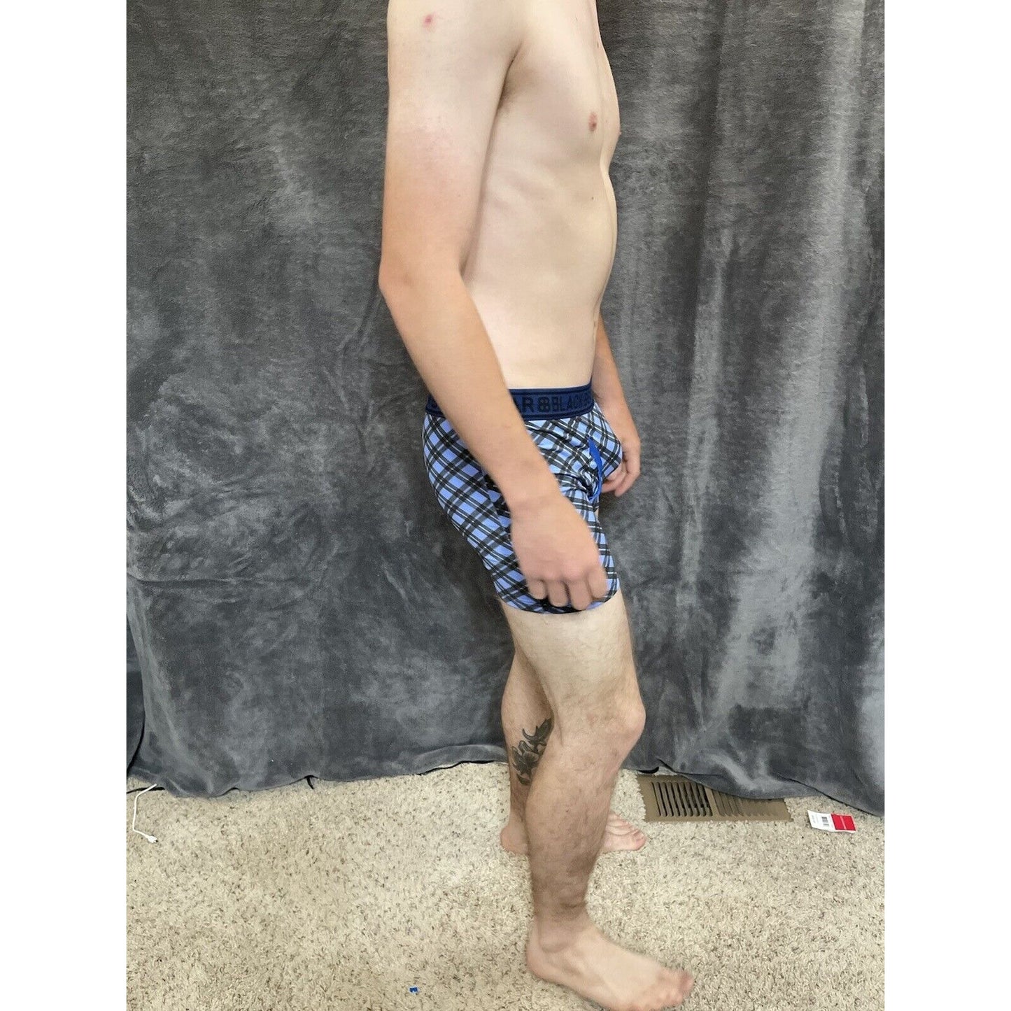 men's medium athletic trunk style black bear boxer brief Blue And Black Plaid