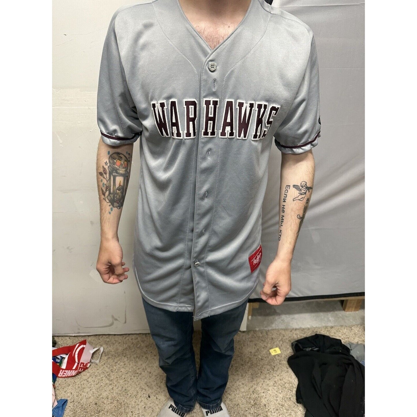 Men’s Silver Rawlings Medium Warhawks Number 12 Baseball Jersey