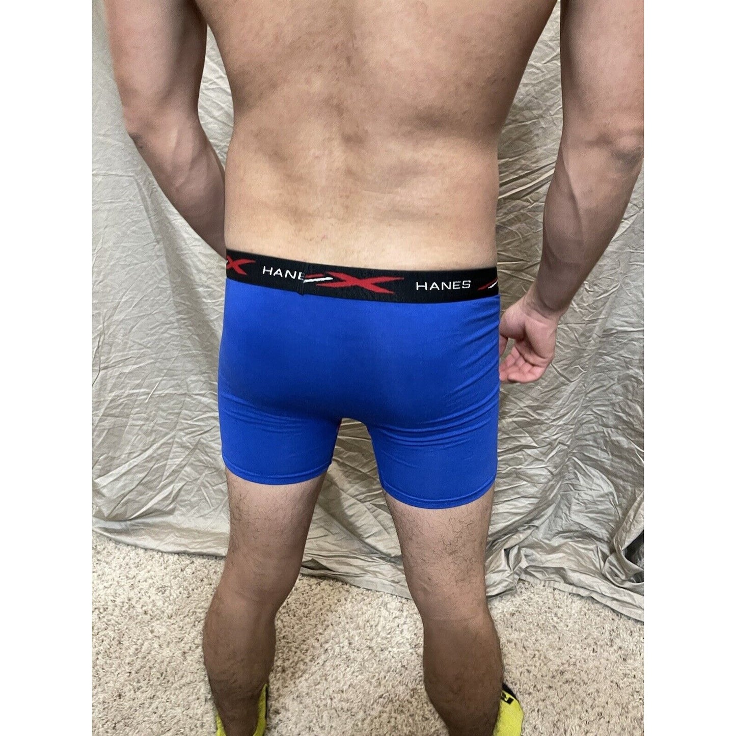 boy's teen large hanes x-temp blue and red compression boxer shorts