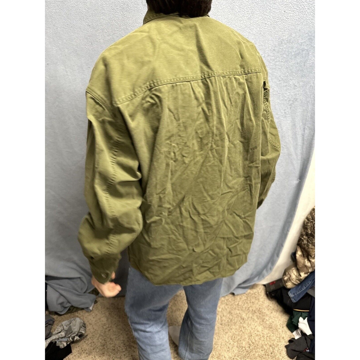 Men’s Drab Olive Green Levi’s Loose Fit Xl Cotton Button Up Long Sleeve Shirt