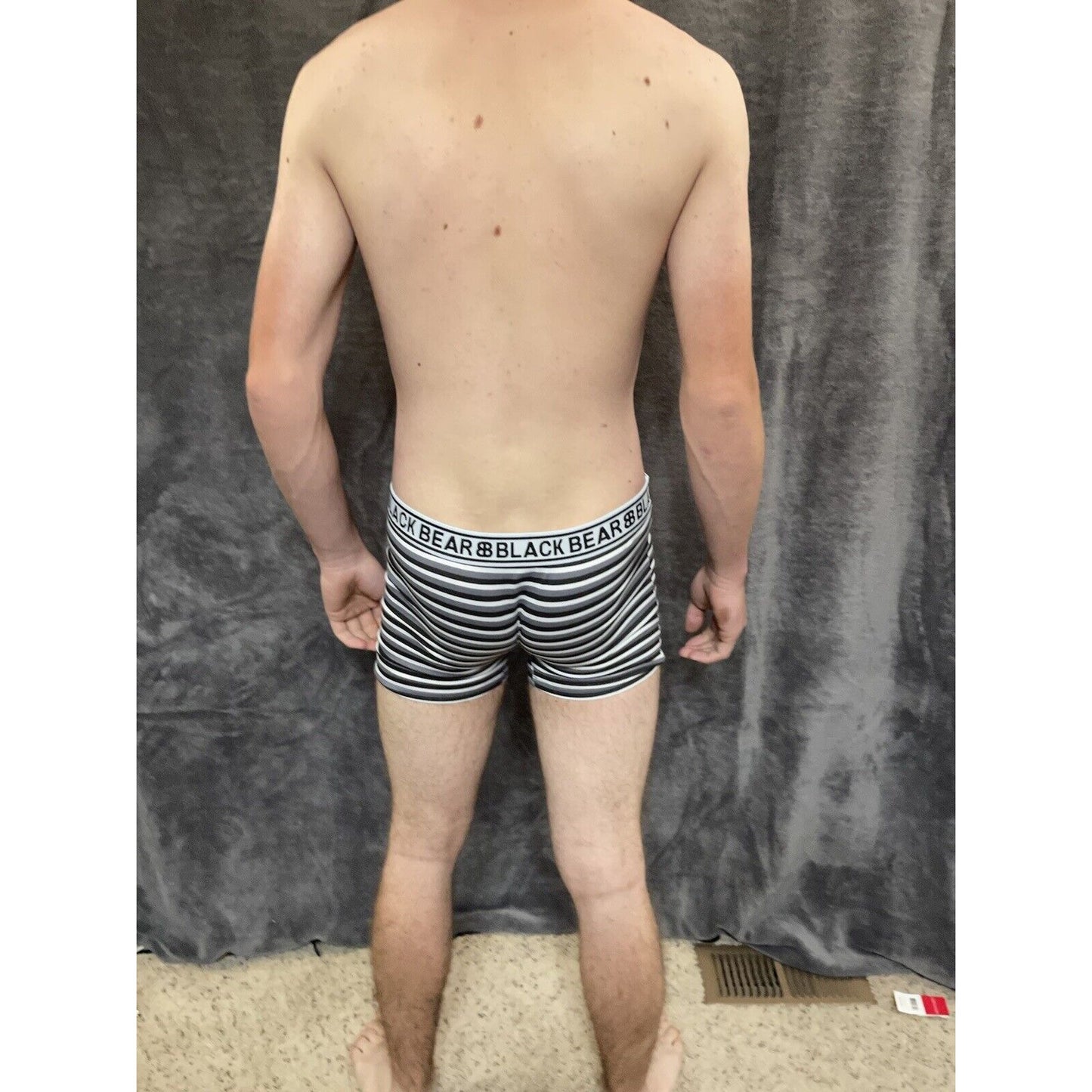 men's medium athletic trunk style black bear boxer brief Black White Gray Stripe