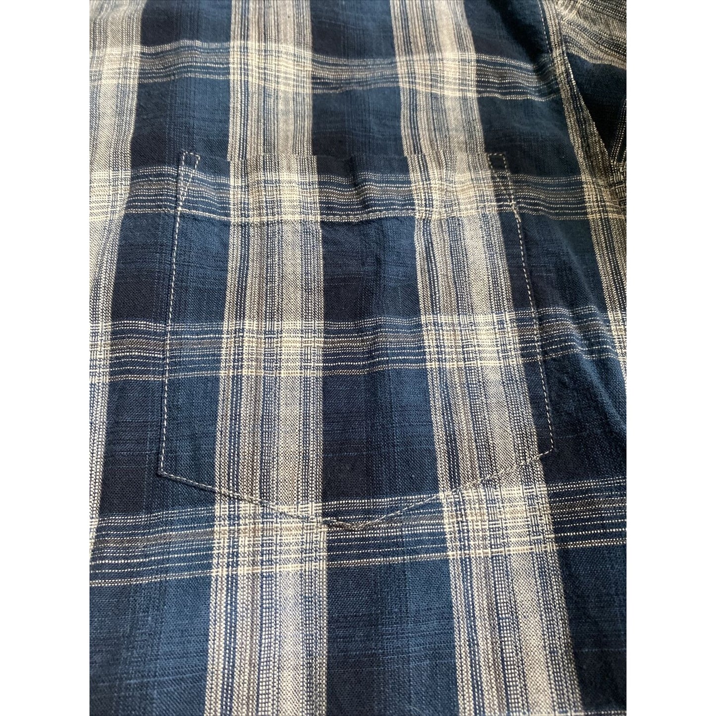 Faded Glory Men’s Medium Cobalt Blue White Plaid Button-down Cotton Long Sleeves