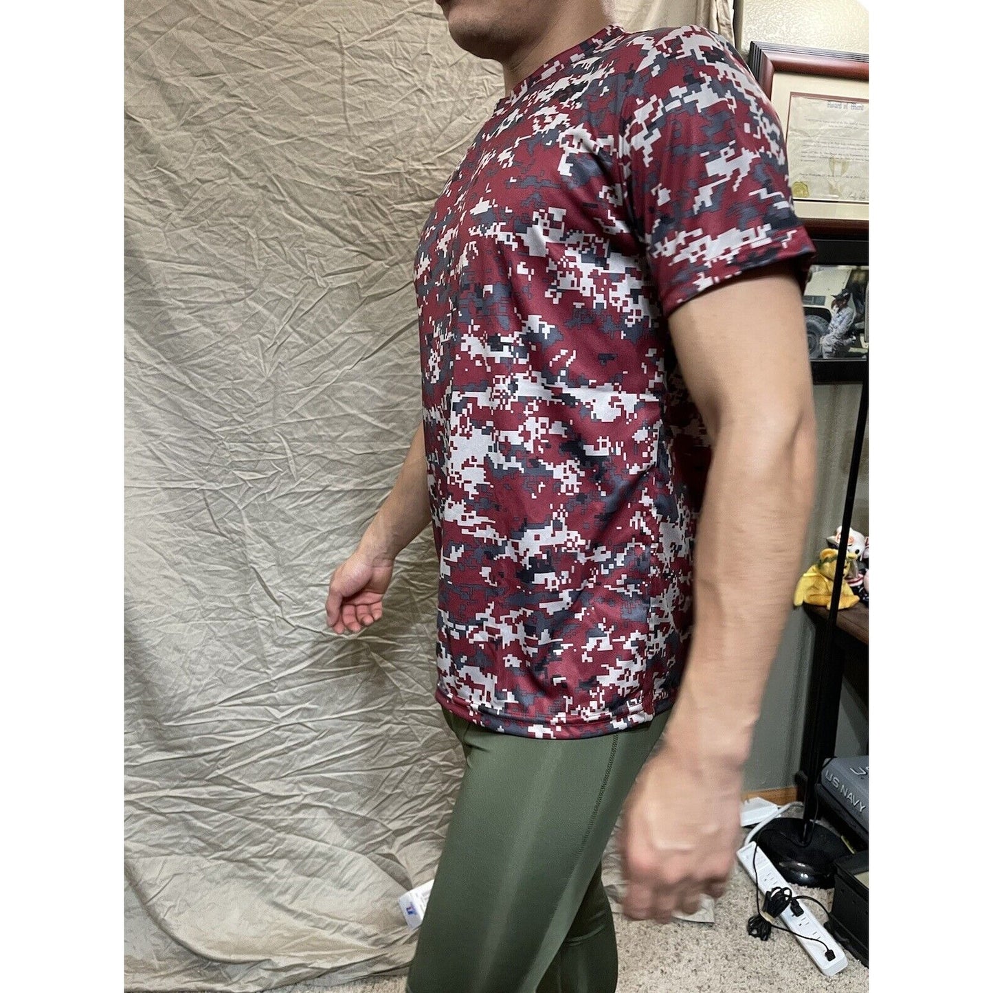 Boy's Youth Large Camo Alleson Athletic Dark Red Compression Workout Shirt