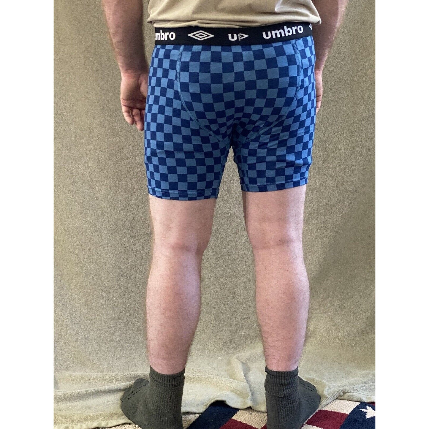 Umbro Men’s Large Shades of Blue Checkerboard Cotton Stretch Boxer Briefs NEW