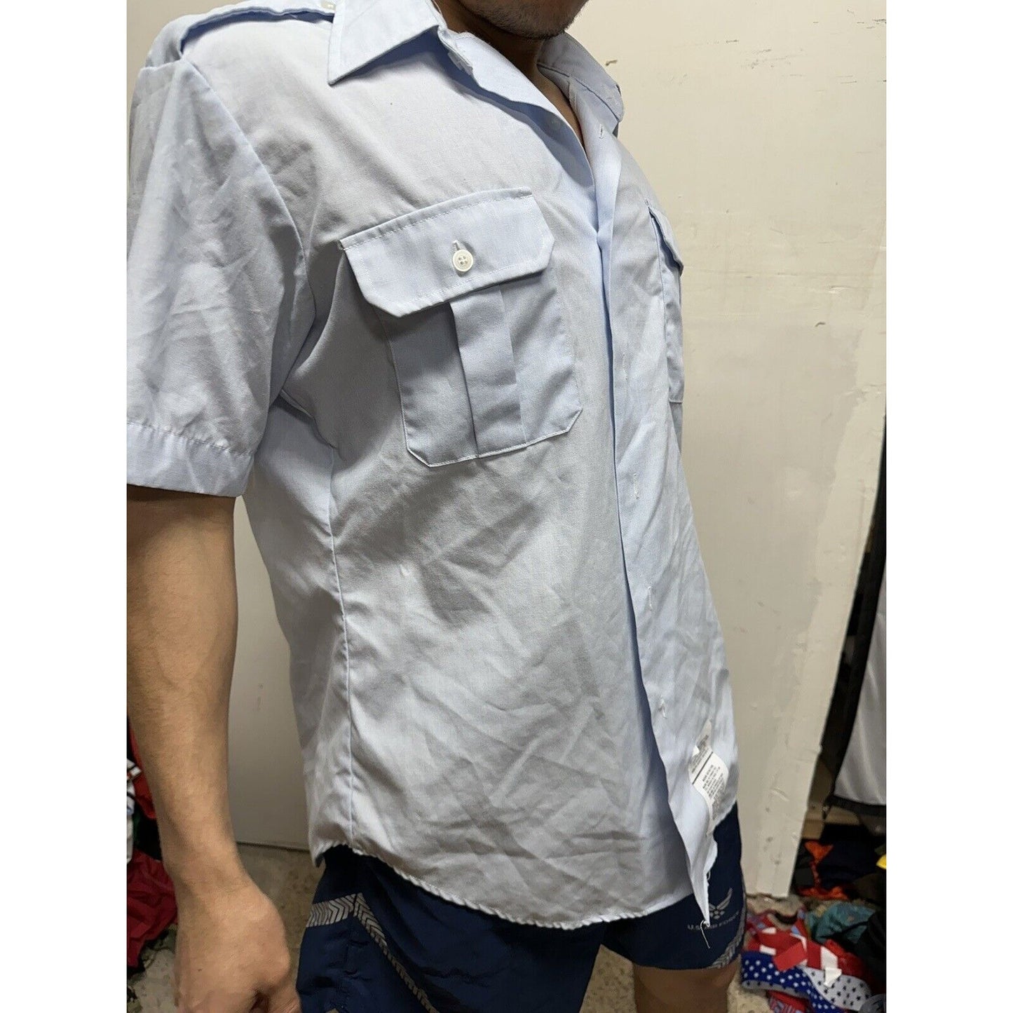 Men’s Air Force ussf Coast Guard Blue Dress Shirt Short Sleeve Uniform 16.5R